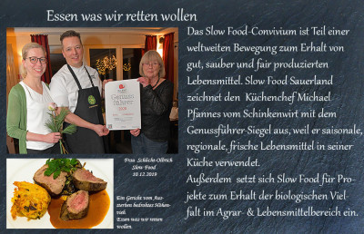 Für 2020 eine weiter Auszeichnung von Slow Food für den Schinkenwirt