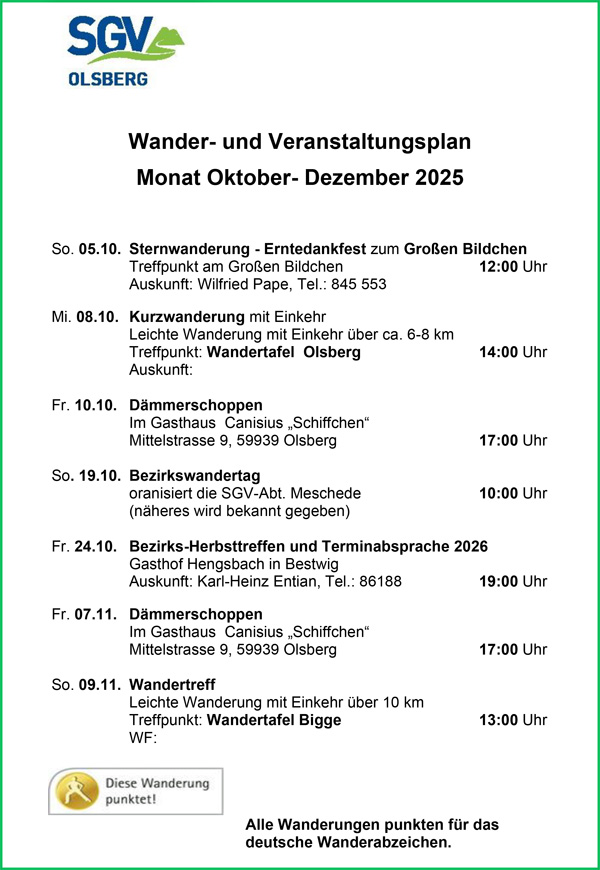 2025 sgv Wanderplan Olsberg Okober Dezember 1